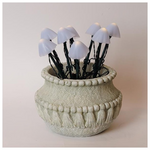 Σειρα, 8 led 5mm, με Λευκα Πλαστικα Μανιταρια H20cm, Ηλιακο Πανελ με Αισθητηρα Φωτος, Πρασινο pvc Καλωδιο, Θερμο Λευκο Led, ana 50cm, Προεκταση Παροχης 1m, Ip44