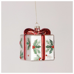 Γυαλινo Δωρακι, με Κοκκινη Κορδελα και Γκι, 7.2x8.5cm