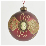 Γυαλινη Μπαλα, Κοκκινη με Σχεδιο, σετ 4τμχ, 10cm