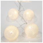 Σειρα, 10 led 5mm, με Βαμβακερες Διακοσμητικες Μπαλες 6cm, Μπαταριας 3xaa, Διαφανο pvc Καλωδιο, Θερμo Λευκo Led, ανα 15cm, Προεκταση Παροχης 50cm, Ip20