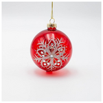 Γυαλινη Μπαλα, Κοκκινη με Ασημι Λουλουδι, σετ 4τμχ, 8cm