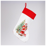 Καλτσα με αη Βασιλη και Δεντρο, Λευκη, 28x43cm