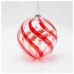 Γυαλινη Μπαλα, Διαφανη, με Κοκκινες και Λευκες Γραμμες, σετ 2τμχ, 12cm