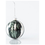 Γυαλινη Μπαλα, Ασημι, με Μαυρα Σχεδια, σετ 4τμχ, 8cm