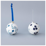 Γυαλινη Μπαλα, Λευκη με Μπλε Λουλουδια, 2 Σχεδια, σετ 4τμχ, 8cm