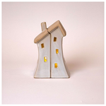 Κεραμικα Σπιτακια με Παραθυρο Καρδια, Φωτιζομενα, off White, 11x7x16.7cm