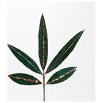 Κλαδι με Σμαραγδι Φυλλα και Σαμπανι Λεπτομερειες, 55cm