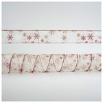 Κορδελα Διαφανη με Ασημι και ροζ Χιονονιφαδες, 6,35cm, 10y