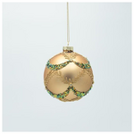 Γυαλινη Μπαλα, Χρυση ματ με Πρασινες Πετρες, σετ 4τμχ, 10cm