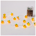 Σειρα, 20 Mini Led, Κολοκυθα με Πρασινο Κοτσανι, Μπαταριας 3xaa, Χρονοδιακοπτη, Ασημι Χαλκινο Καλωδιο, Θερμο Λευκο Led, ανα 10cm, Προεκταση Παροχης 30cm, Ip20