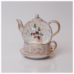 Φωτιζομενη Λευκη Τσαγιερα, με Νερο στο Εσωτερικο, Μπαταριας 3xaa, Timer, 1 Θερμο Λευκο Led, 19*15*19cm, Ip20