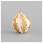 Γυαλινη Μπαλα, Χρυση με Λευκα Σχεδια, 8cm