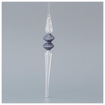 Γυαλινο Στολιδι, Διαφανο, με Μπλε Glitter, σετ 4τμχ, 2,8x21cm