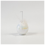 Γυαλινη Μπαλα, Λευκη Ιριδιζουσα, με Πουπουλα, σετ 4τμχ, 10cm