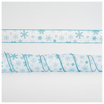 Κορδελα Λευκη με Ασημι και Μπλε Χιονονιφαδες, 6,35cm, 10y