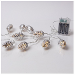 Σειρα, 20 led 5mm, Ασημι Κουκουναρια, Μπαταριας 3xaa, Χρονοδιακοπτη, Διαφανο pvc Καλωδιο, Θερμο Λευκο Led, ανα 15cm, Προεκταση Παροχης 30cm, Ip20