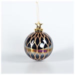 Γυαλινη Μπαλα, Ιριδιζουσα Μαυρη με Πορσελανινο Αστερι και Χρυσα Σχεδια, 1τμχ, 10cm