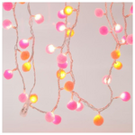 Σειρα,100 led 3mm Θερμα με Λευκες και ροζ Υφασματινες Μπαλεσ,μετασχημ/στη & Επεκτ,προεκτ Παροχης 300cm,διαφαν Καλωδιο,ανα5cm,ip44