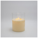 Κερι Μπαταριας, με 3 Φλογες και Γυαλι, Ιβουαρ, με Χρονοδιακοπτη, 15x20cm