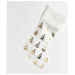 Καλτσα, Ασπρη με Χρυσα Δεντρακια, Βελουδο, 45cm