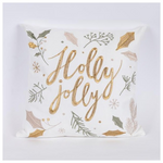 Μαξιλαρι Λευκο, με Χρυση Επιγραφη Holly Jolly, 45x45cm