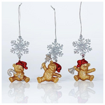 Στολιδι Ακρυλικο, Χρυσο Αρκουδακι με Χιονονιφαδα, με Glitter, 6x9,8cm