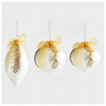 Γυαλινο Στολιδι, Σαμπανι, με Καφε Φτερο, 3 Σχηματα, σετ 4τμχ, 8 και 13cm