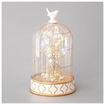 Γυαλινος Θολος Κλουβι, με Πουλακι και Δεντρο από Περλες, 12 Led, 14,6x24cm