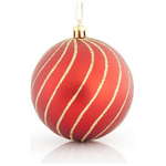 Μπαλα Πλαστικη,  Κοκκινη ματ με Χρυση Διακοσμηση, σετ 6τμχ, 8cm