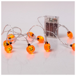 Σειρα, 10 Mini Led, Κολοκυθα με Ηalloween Σχεδιο , Μπαταριας 3xaa, Χρονοδιακοπτη, Διαφανο pvc Καλωδιο, Θερμο Λευκο Led, ανα 15cm, Προεκταση Παροχης 30cm, Ip20