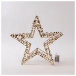 Φωτιζομενο Αστερι Χρυσο 38cm, 40 Led, Μπαταριας 3xaa, Timer, Ασημι Χαλκινο Καλωδιο, Θερμο Λευκο Led, Προεκταση Παροχης 30cm, Ip20