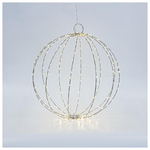 Ασημι Μεταλλικη Μπαλα Φωτιζομενη 40cm, 240 Mini Led, Σταθερος Μετασχηματιστης, Ασημι Χαλκινο Καλωδιο, Θερμο Λευκο Led, Προεκταση Παροχης 3m, Ip44