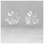 Ακρυλικη Νεραιδα, Διαφανη, με Απαλο Χρυσο Glitter, με Κρεμαστα Ποδια με Πετρουλες, 2 Σχεδια, 10x15,5cm, Τιμη ανα τμχ