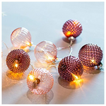 Σειρα, 10 led 5mm, με ροζ Γυαλινες Μπαλες 6cm, Μπαταριας 3xaa, Διαφανο pvc Καλωδιο, Θερμο Λευκο, ανα 15cm, Προεκταση Παροχης 50cm, Ip20