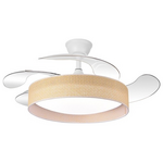 Ανεμιστηρας Οροφης Λευκος με Ανοιγοκλειομενες Φτερωτες και Καφε Πλεκτο Φ106 30w dc Μοτερ με led φωσ 45w και Κοντρολ