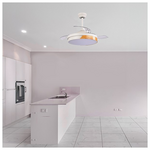 Ανεμιστηρας Οροφης Λευκος με Ανοιγοκλειομενες Φτερωτες Φ107 Ηχειο Bluetooth led φωσ και Κοντρολ  32w dc Moteρ