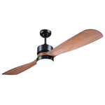 Ανεμιστηρας Οροφης Μαυρος με 2 Ξυλινες Φτερωτες Φ132 led φωσ 12w 4000k και Κοντρολ  35w dc Μοτερ