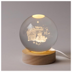 Φωτιζομενη Μπαλα 8cm, Χριστουγεννιατικη Σχεδιο, Χιονανθρωπος me Σπιτακι, Usb, 6 Θερμα Λευκα smd Led, Bαση 7cm, Προεκταση Παροχης 70cm, Ip20