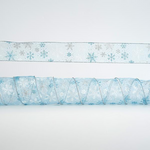 Κορδελα Διαφανη με Ασημι και Μπλε Χιονονιφαδες, 6,35cm, 10y