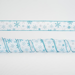 Κορδελα Λευκη με Ασημι και Μπλε Χιονονιφαδες, 6,35cm, 10y