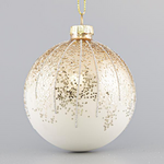 Γυαλινη Μπαλα Λευκη, με Χρυσο Glitter στο Πανω Μερος, σετ 4τμχ, 8cm