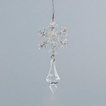 Στολιδι Κρεμαστο Ακρυλικο, με Χιονονιφαδα, με Ασημι Glitter, 5x11cm