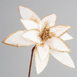 Λουλουδι Λευκο, με Χρυσο Glitter, με Μεγαλο Μισχο 72cm, 23cm
