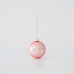 Γυαλινη Μπαλα, Ροζ, με Λευκα Λουλουδια, σετ 4τμχ, 8cm