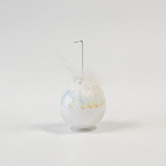 Γυαλινη Μπαλα, Λευκη Ιριδιζουσα, με Πουπουλα, σετ 4τμχ, 10cm