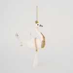 Βελουδινος Κρεμαστος Κυκνος, Λευκος, με Χρυσο Γκλιτερ, 13x22cm