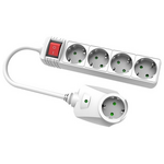 Πολυπριζο Υπερτασης 4+1 Θεσεων με Καλωδιο και Διακοπτη 1,5m, 3x1,5mm, με Προστασια Επαφων Λευκο