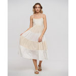 Ble Φορεμα Μπεζ/λευκο με Κεντητες Λεπτομερειες one Size (100% Cotton Flex)
