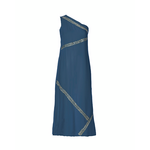 Ble Φορεμα Μακρυ με ενα ωμο σε Μπλε Χρωμα με Χρυσα Κεντηματα one Size (100% Rayon)