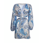 Ble Φορεμα Κοντο με Ανοιγμα στη Μεση σε Μπλε/λευκο Χρωμα με Σχεδια one Size ( Polysatin)